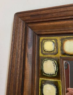 Miroir en céramique et bois années 80