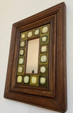 Miroir en céramique et bois années 80