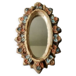 Miroir en céramique, fleurs émaillées, Vallauris