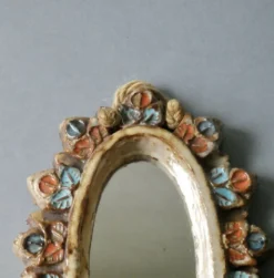 Miroir en céramique, fleurs émaillées, Vallauris