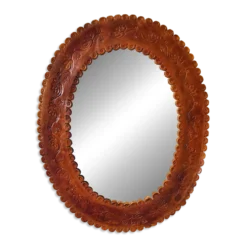 Miroir en cuir repoussé, Sri Lanka, 1960s