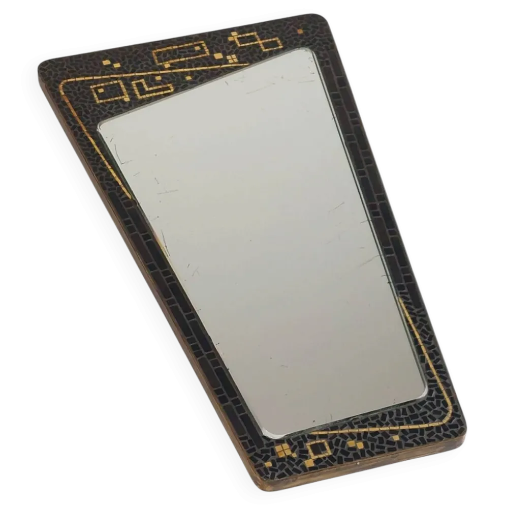 Miroir en laiton et mosaïque patiné, milieu XXème