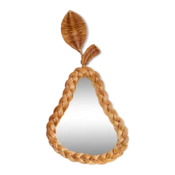 Miroir en osier tressé forme poire