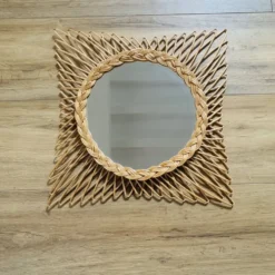 Miroir en osier vintage