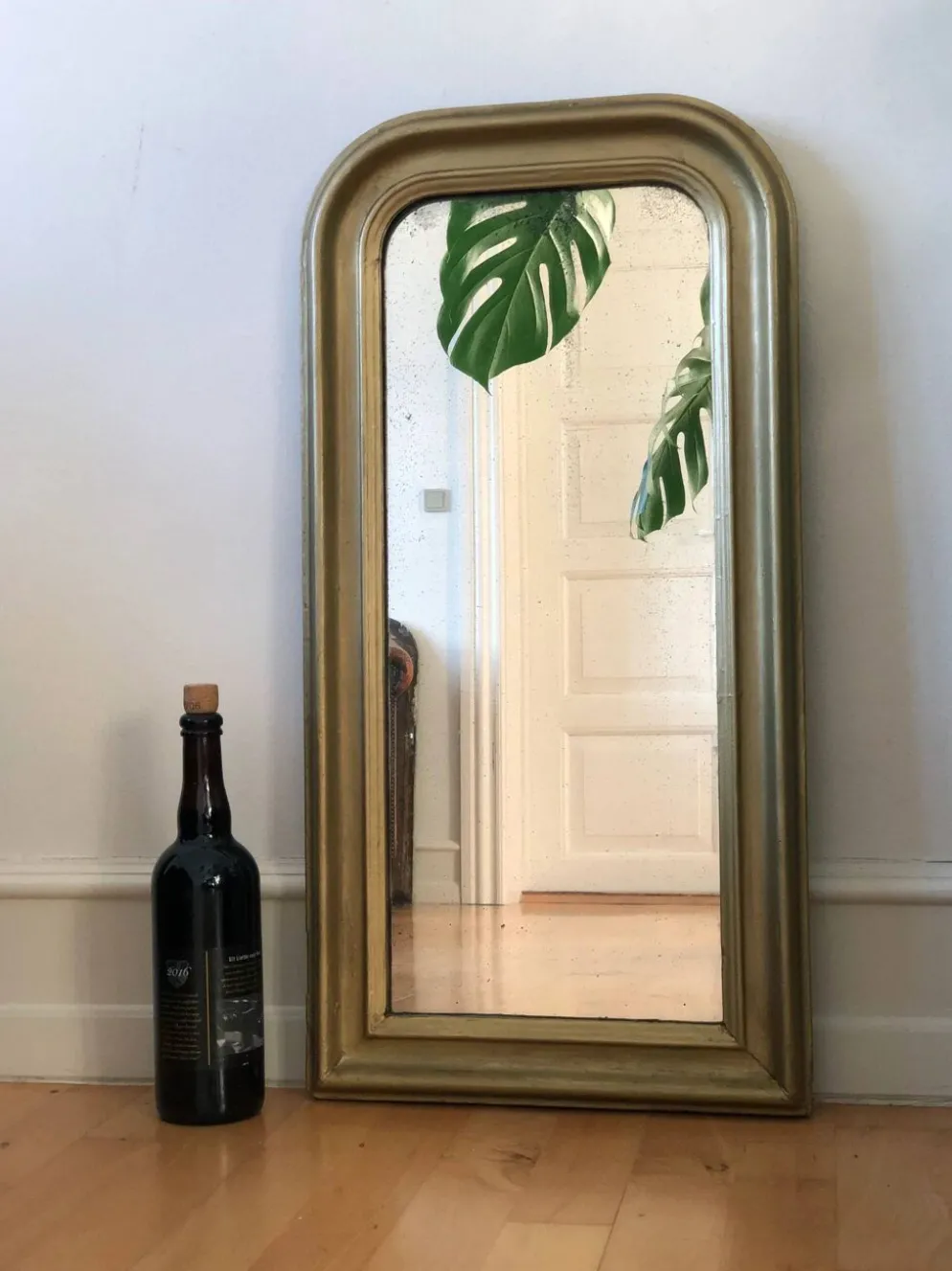 Miroir en pied antique français Louis Philippe – doré, fin du 19e siècle