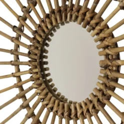 Miroir en rotin et bambou en forme de soleil du milieu du siècle, France, 58 cm