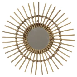 Miroir en rotin et bambou en forme de soleil du milieu du siècle, France, 58 cm