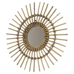 Miroir en rotin et bambou en forme de soleil du milieu du siècle, France, 58 cm