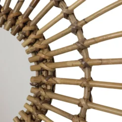 Miroir en rotin et bambou en forme de soleil du milieu du siècle, France, 58 cm