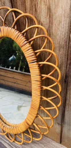 Miroir en rotin ovale vintage années 60/70