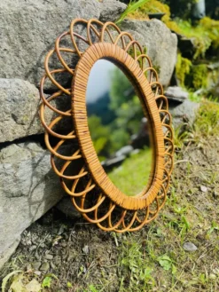 Miroir en rotin ovale vintage années 60/70