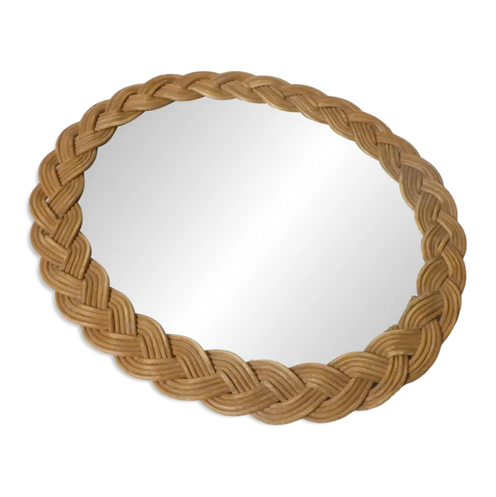 miroir en rotin tressé
