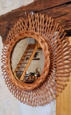 Miroir en rotin vintage