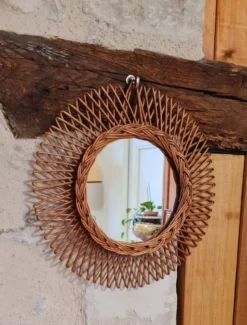 Miroir en rotin vintage