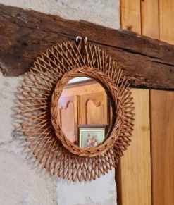 Miroir en rotin vintage