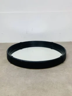 Miroir en simili-cuir noir, années 50