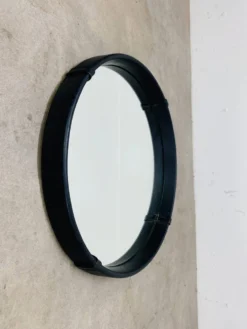 Miroir en simili-cuir noir, années 50