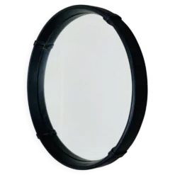 Miroir en simili-cuir noir, années 50