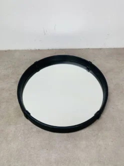 Miroir en simili-cuir noir, années 50