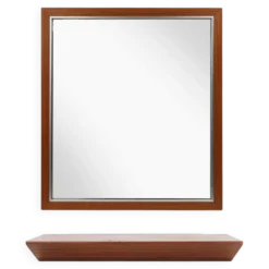 Miroir en teck du milieu du siècle avec étagère attribué à De Coene, Belgique, années 1960.