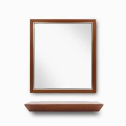 Miroir en teck du milieu du siècle avec étagère attribué à De Coene, Belgique, années 1960.