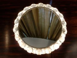 Miroir en verre cristal rond illuminé de Palwa, Allemagne de l'Ouest, années 1950.