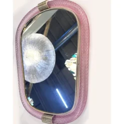 Miroir en verre de Murano rose vénitien de luxe avec accents en torciglione torchon