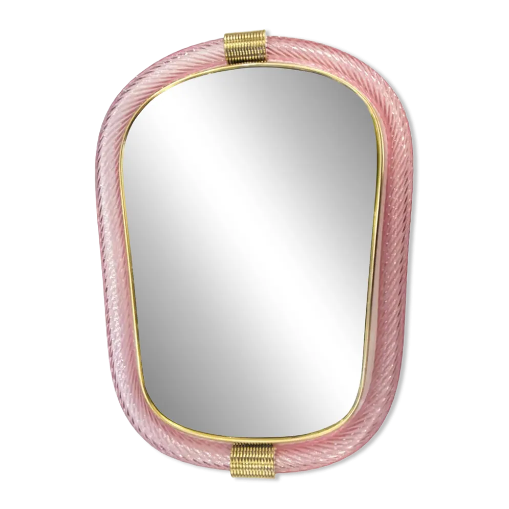 Miroir en verre de Murano rose vénitien de luxe avec accents en torciglione torchon