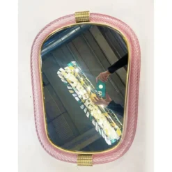 Miroir en verre de Murano rose vénitien de luxe avec accents en torciglione torchon
