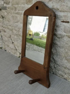 Miroir et portemanteau mural à 2 patères en bois massif, années 60