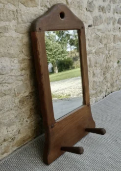 Miroir et portemanteau mural à 2 patères en bois massif, années 60