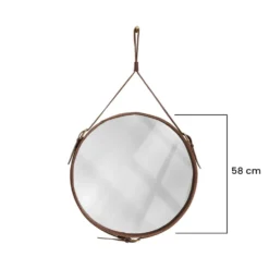 Miroir fait main dans le goût de J. Adnet en cuir végétal tanné marron