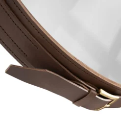 Miroir fait main dans le goût de J. Adnet en cuir végétal tanné marron