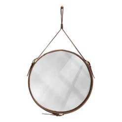 Miroir fait main dans le goût de J. Adnet en cuir végétal tanné marron