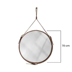 Miroir fait main dans le goût de J. Adnet en cuir tanné végétal marron