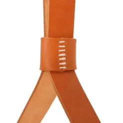 Miroir fait main de style J. Adnet en cuir végétal tanné couleur tan, ø58 cm