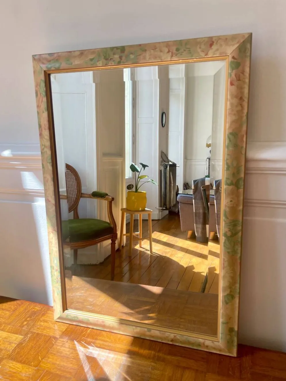 Miroir floral biseauté