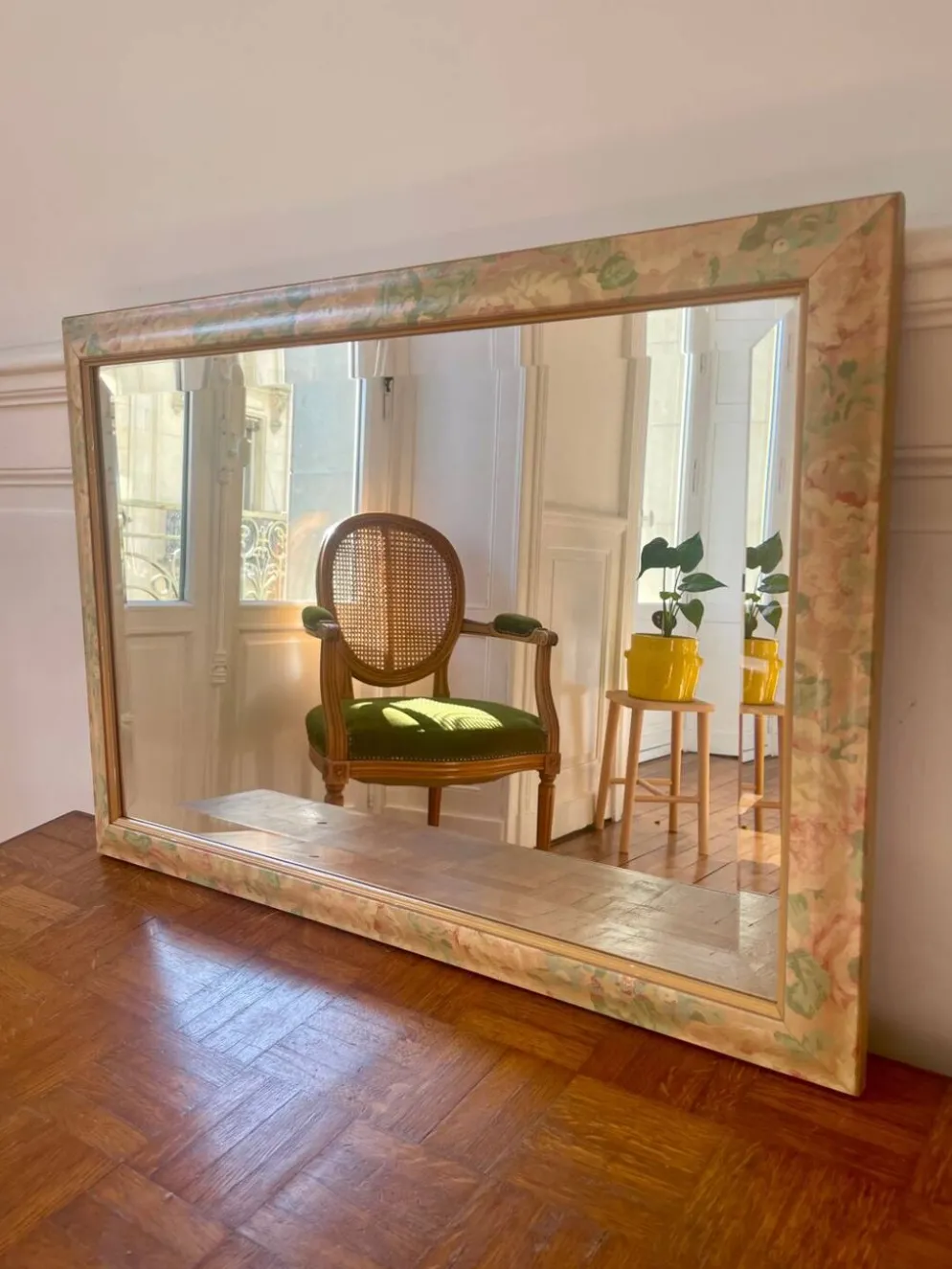 Miroir floral biseauté