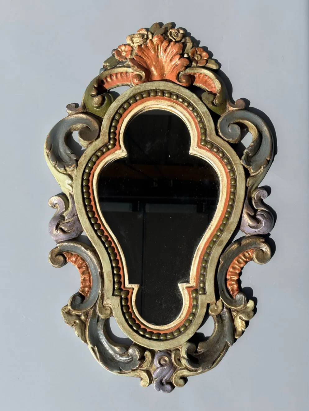 Miroir florentin vintage polychrome – Italie, années 1950