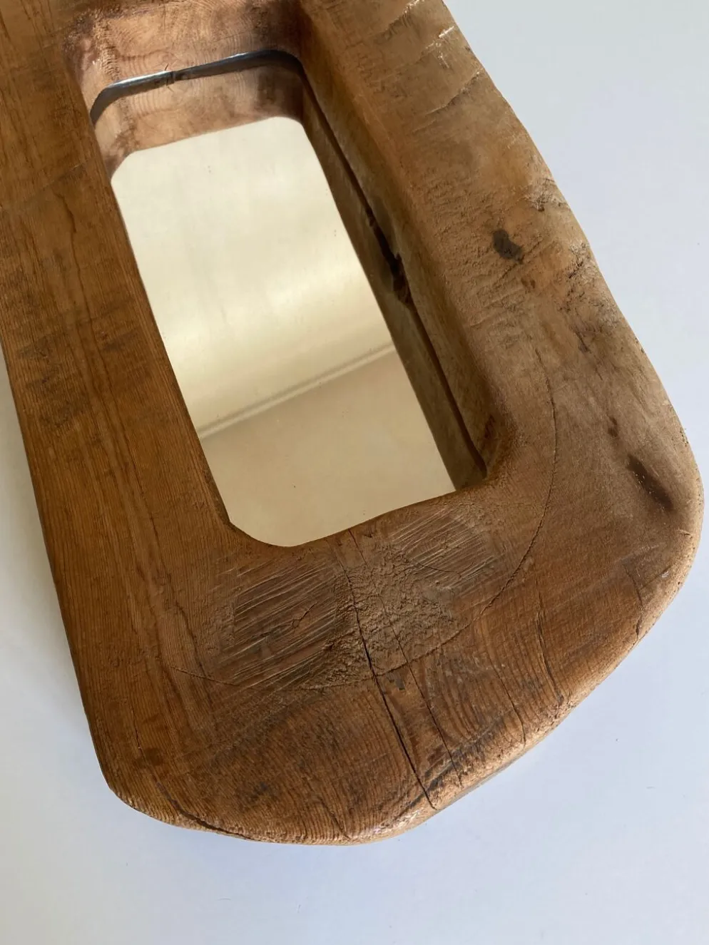 Miroir forme cubiste en bois brut Formentera 1970