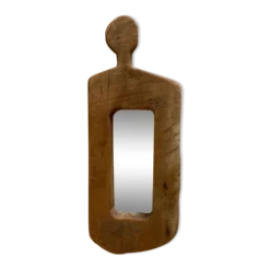 Miroir forme cubiste en bois brut Formentera 1970
