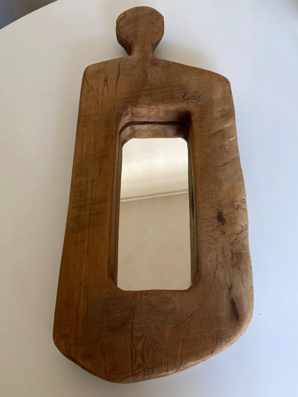 Miroir forme cubiste en bois brut Formentera 1970