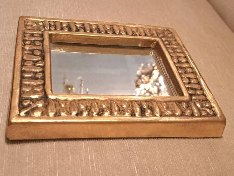 Miroir François Lembo en céramique doré