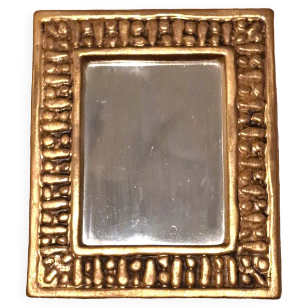 Miroir François Lembo en céramique doré