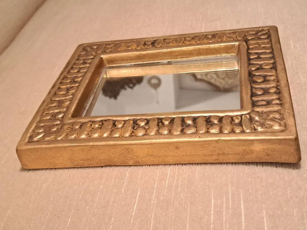 Miroir François Lembo en céramique doré
