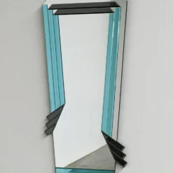 Miroir géométrique postmoderne avec verre fumé bleu et gris foncé, années 1980