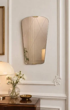Miroir gravé Art Déco en laiton, années 1950