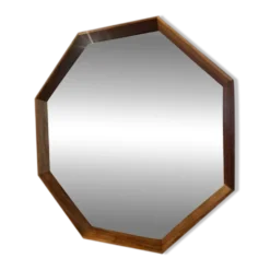 Miroir hexagonal avec cadre en teck, Danemark 1960