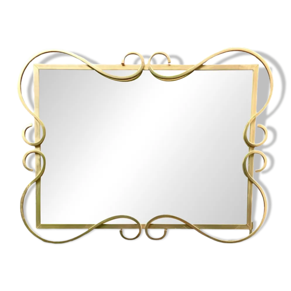Miroir Hollywood Regency biseauté en aluminium anodisé doré