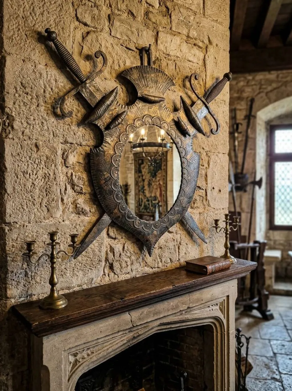 Miroir Héraldique des années 70 en Fer Forgé